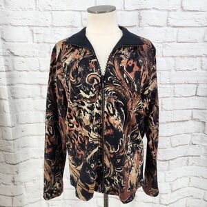 Jess Jane Rhinestone Zip Up Jacket Animal Print Wacky Bold Cruise Walking Large